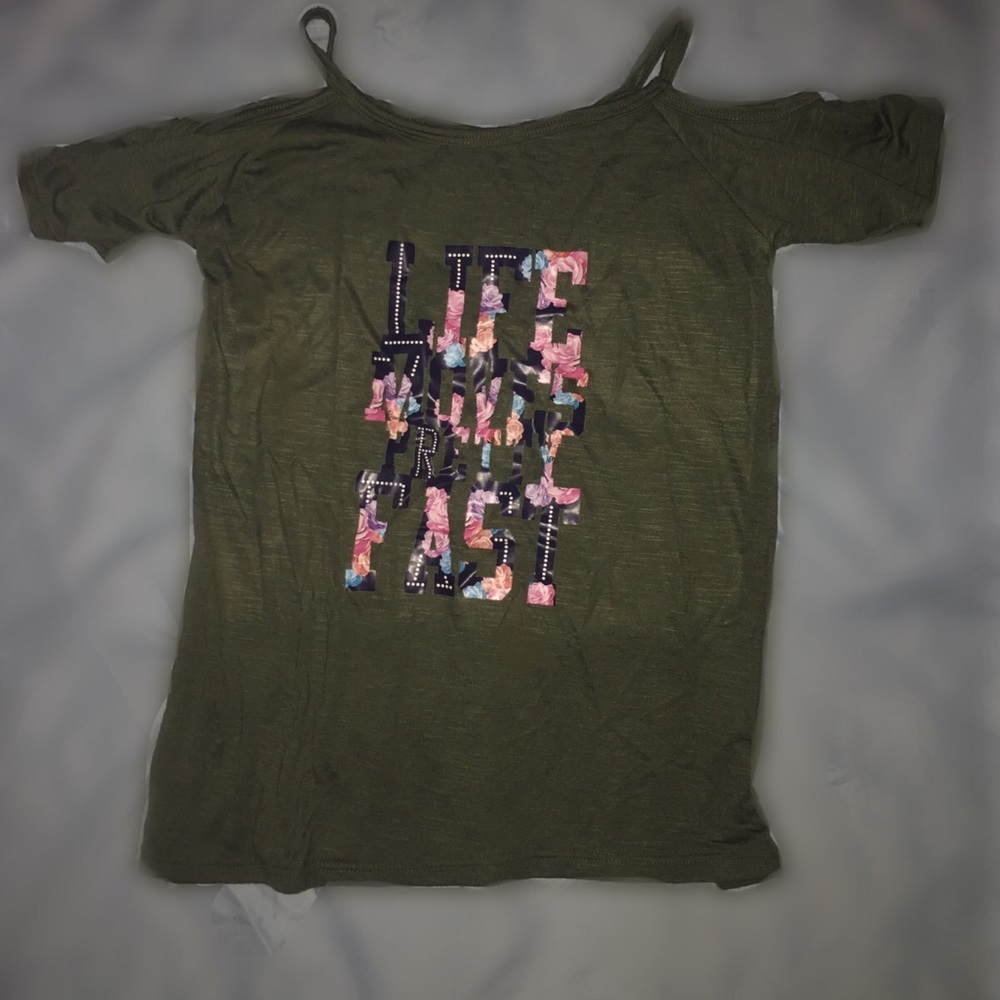 Green “Life Moves Pretty Fast” shirt